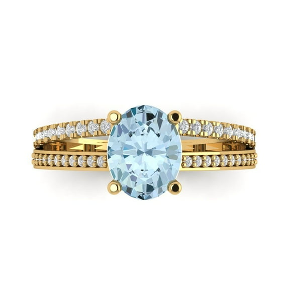 2.32 ct Oval Cut Natural Aquamarine Solitaire with Accents Engagement Ring for Women in 18K Yellow Gold