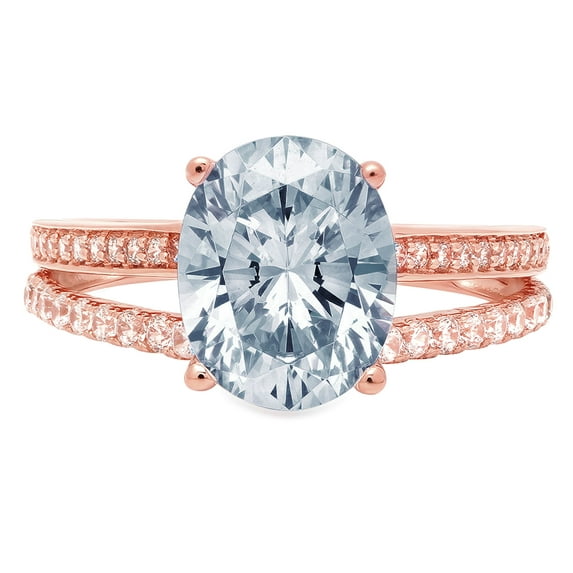 2.32 ct Oval Cut Natural Aquamarine Solitaire with Simulated Diamond Accents 18K Rose Gold Womens Engagement Ring