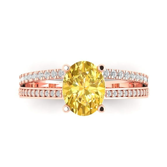 2.32 ctw Solitaire with Zirconia Diamond Accents Anniversary Ring for Women | Oval Cut Natural Citrine | Hyperallergenic Solid 14K Rose Gold