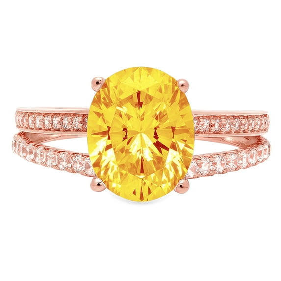 2.32 ct Oval Cut Natural Citrine Solitaire with Simulated Diamond Accents 18K Rose Gold Womens Engagement Ring