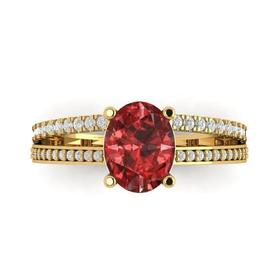 2.32 ct Oval Cut Natural Garnet Solitaire with Simulated Diamond Accents 14K Yellow Gold Womens Engagement Ring