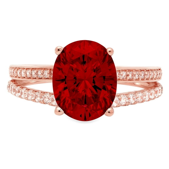 2.32 ct Oval Cut Natural Garnet Solitaire with Simulated Diamond Accents 18K Rose Gold Womens Engagement Ring