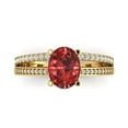 thumbnail image 1 of 2.32 ct Oval Cut Natural Garnet Solitaire with Simulated Diamond Accents 18K Yellow Gold Womens Engagement Ring, 1 of 5