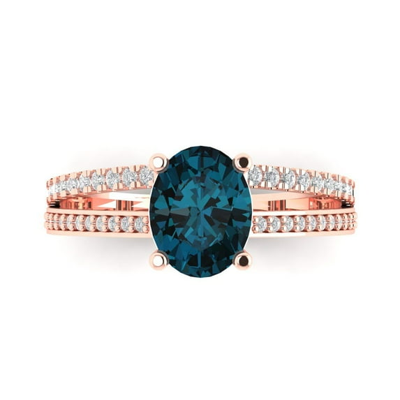 2.32 ctw Solitaire with Zirconia Diamond Accents Anniversary Ring for Women | Oval Cut Natural London Blue Topaz | Hyperallergenic Solid 18K Rose Gold