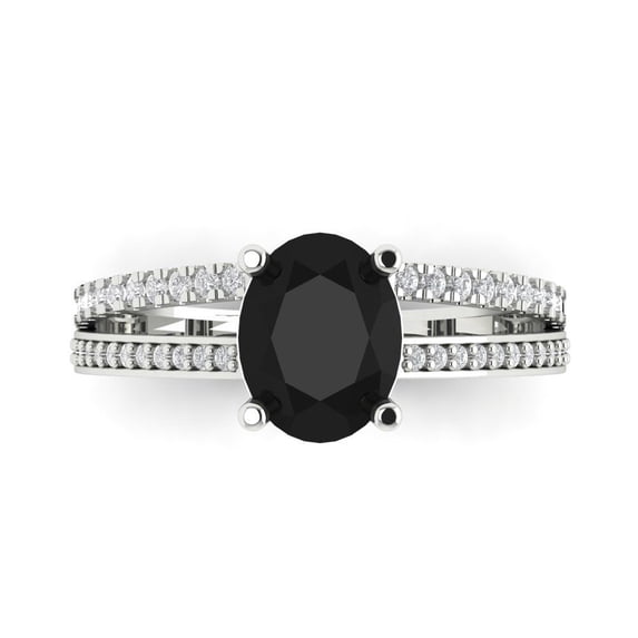 Clara Pucci 14K White Gold 2.32ct Onyx Solitaire with Accents Ring