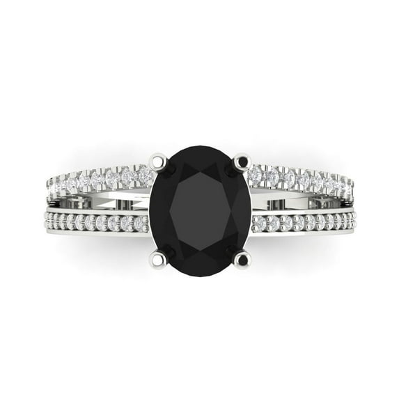 2.32 ct Oval Cut Natural Onyx Solitaire with Accents Engagement Ring for Women in 18K White Gold