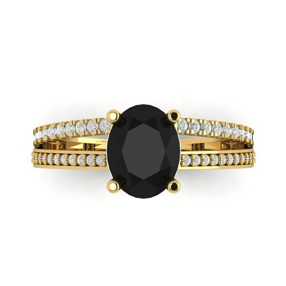 2.32 ct Oval Cut Natural Onyx Solitaire with Simulated Diamond Accents 14K Yellow Gold Womens Engagement Ring