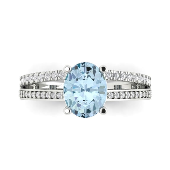 Clara Pucci 14K White Gold 2.32ct SkyBlueTopaz Solitaire with Accents Ring