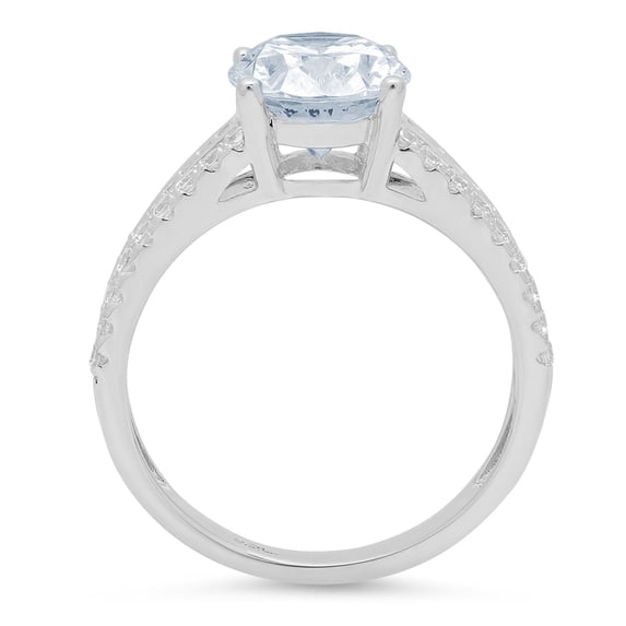 2.32 ct Oval Cut Natural Sky Blue Topaz Solitaire with Accents Engagement Ring for Women in 14K White Gold