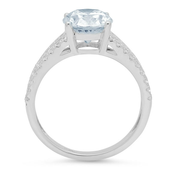 2.32 ct Oval Cut Natural Swiss Blue Topaz Solitaire with Accents Engagement Ring for Women in 18K White Gold