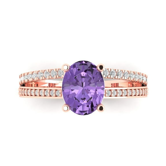 2.32 ct Oval Cut Simulated Alexandrite Solitaire with Accents Engagement Ring for Women in 18K Rose Gold