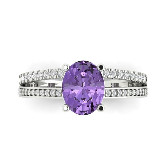 2.32 ct Oval Cut Simulated Alexandrite Solitaire with Accents Engagement Ring for Women in 18K White Gold