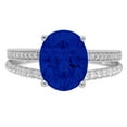 thumbnail image 1 of 2.32 ct Oval Cut Simulated Blue Sapphire Solitaire with Simulated Diamond Accents 18K White Gold Womens Engagement Ring, 1 of 3