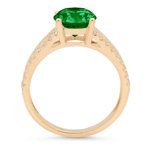 2.32 ct Oval Cut Simulated Emerald Solitaire with Accents Engagement Ring for Women in 18K Yellow Gold