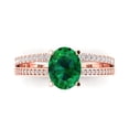thumbnail image 1 of 2.32 ct Oval Cut Simulated Emerald Solitaire with Simulated Diamond Accents 18K Rose Gold Womens Engagement Ring, 1 of 5