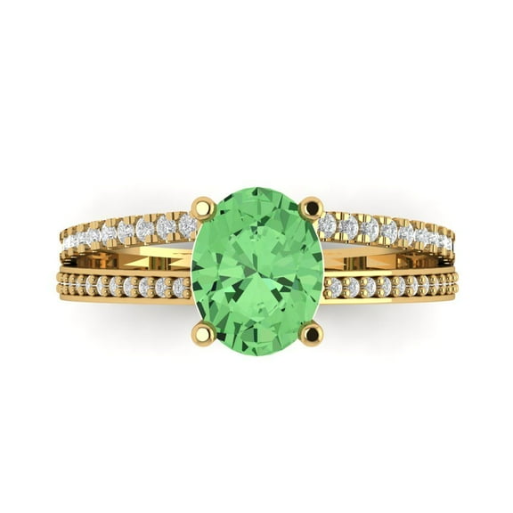 2.32 ct Oval Cut Simulated Green Diamond Solitaire with Accents Engagement Ring for Women in 14K Yellow Gold