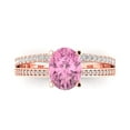 thumbnail image 1 of Clara Pucci 14K Rose Gold Solid Gold Pink Solitaire with Accents Anniversary Ring for Women - 2.32 cttw Oval Cut, 1 of 7