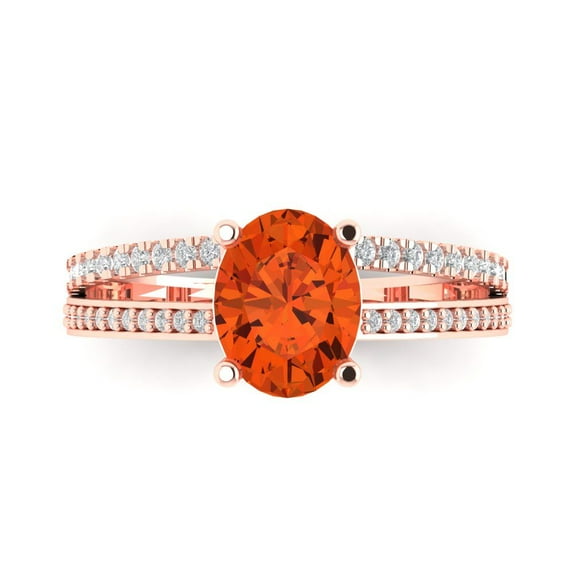 Clara Pucci 14K Rose Gold Solid Gold Red Solitaire with Accents Anniversary Ring for Women - 2.32 cttw Oval Cut