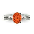thumbnail image 1 of Clara Pucci 14K White Gold Solid Gold Red Solitaire with Accents Anniversary Ring for Women - 2.32 cttw Oval Cut, 1 of 7