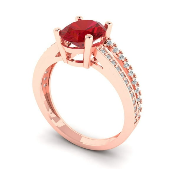 2.32 ct Oval Cut Simulated Ruby Solitaire with Accents Engagement Ring for Women in 14K Rose Gold