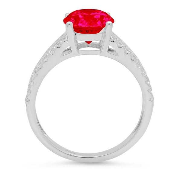 2.32 ct Oval Cut Simulated Ruby Solitaire with Accents Engagement Ring for Women in 18K White Gold