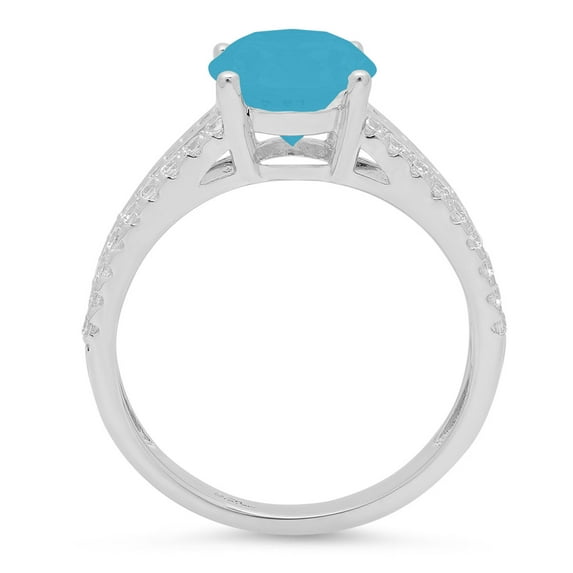 2.32 ct Oval Cut Simulated Turquoise Solitaire with Accents Engagement Ring for Women in 18K White Gold