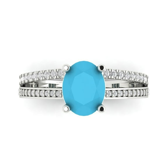 2.32 ct Oval Cut Simulated Turquoise Solitaire with Accents Engagement Ring for Women in 18K White Gold