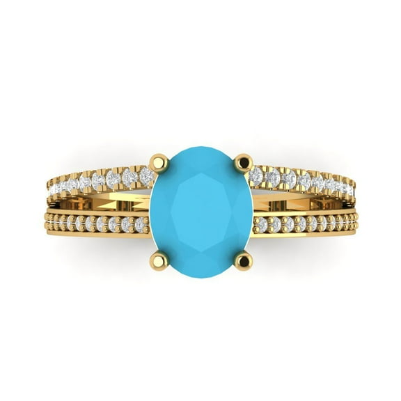 2.32 ct Oval Cut Simulated Turquoise Solitaire with Accents Engagement Ring for Women in 18K Yellow Gold