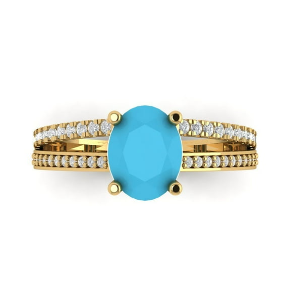 Clara Pucci 14K Yellow Gold Solid Gold Turquoise Solitaire with Accents Anniversary Ring for Women - 2.32 cttw Oval Cut