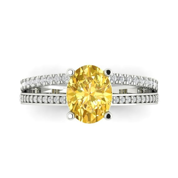 Clara Pucci 14K White Gold Solid Gold Yellow Solitaire with Accents Anniversary Ring for Women - 2.32 cttw Oval Cut