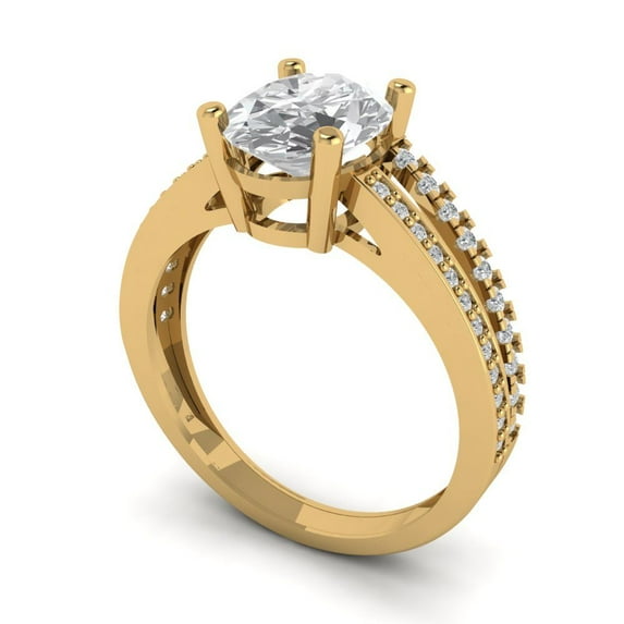 2.32 ct Oval Cut White Sapphire Solitaire with Accents Engagement Ring for Women in 18K Yellow Gold