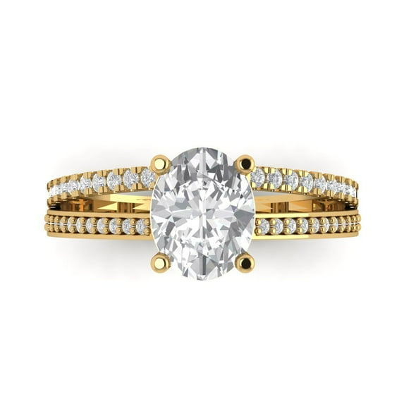 Clara Pucci 14K Yellow Gold Solid Gold WhiteSapphire Solitaire with Accents Anniversary Ring for Women - 2.32 cttw Oval Cut