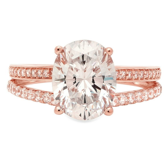 2.32 ct Oval Cut White Sapphire Solitaire with Simulated Diamond Accents 18K Rose Gold Womens Engagement Ring