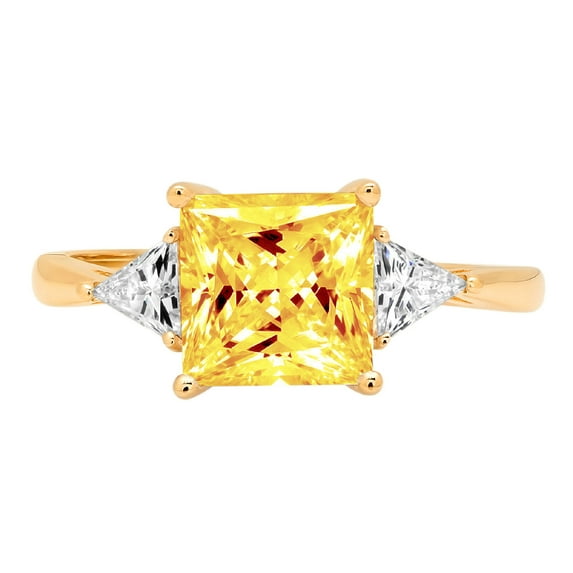 2.32 ct Princess Cut Natural Citrine 3 Stone 14K Yellow Gold Womens Engagement Ring