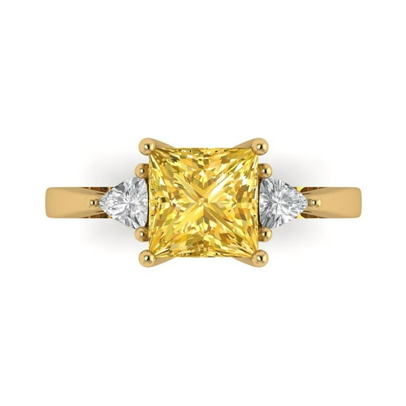 2.32 ctw 3 Stone Anniversary Ring for Women | Princess Cut Natural Citrine | Hyperallergenic Solid 14K Yellow Gold