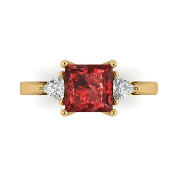 2.32 ct Princess Cut Natural Garnet Three-Stone Engagement Ring for Women in 18K Yellow Gold