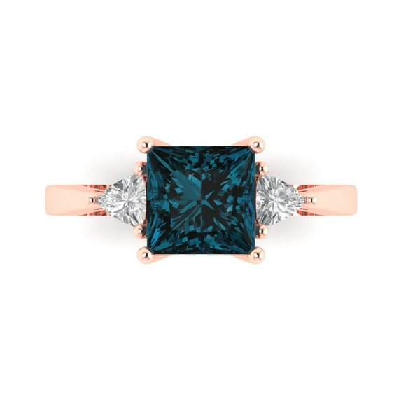 2.32 ctw 3 Stone Anniversary Ring for Women | Princess Cut Natural London Blue Topaz | Hyperallergenic Solid 18K Rose Gold