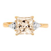 CLARA PUCCI 2.32 ct Princess Cut Natural Swiss Blue Topaz 3 Stone 14K Yellow Gold Womens Engagement Ring