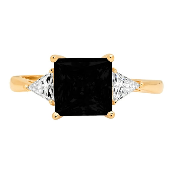 2.32 ct Princess Cut Natural Onyx 3 Stone 14K Yellow Gold Womens Engagement Ring