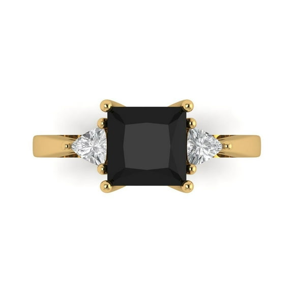 2.32 ctw 3 Stone Anniversary Ring for Women | Princess Cut Natural Onyx | Hyperallergenic Solid 14K Yellow Gold