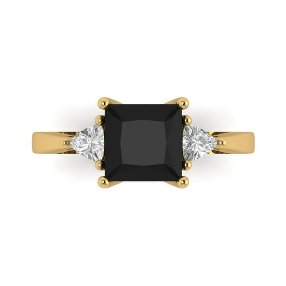 2.32 ct Princess Cut Natural Onyx Three-Stone Engagement Ring for Women in 18K Yellow Gold