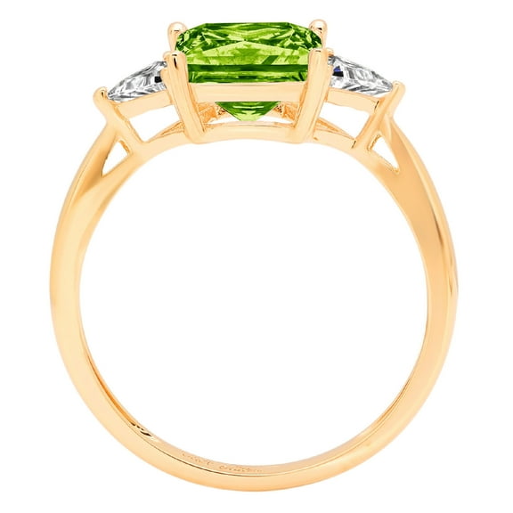 2.32 ct Princess Cut Natural Peridot Three-Stone Engagement Ring for Women in 18K Yellow Gold