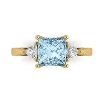 2.32 ct Princess Cut Natural Sky Blue Topaz 3 Stone 18K Yellow Gold Womens Engagement Ring