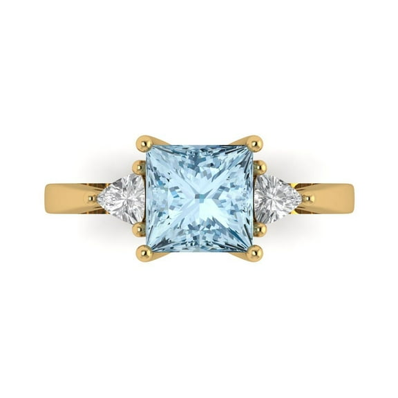 2.32 ct Princess Cut Natural Sky Blue Topaz Three-Stone Engagement Ring for Women in 18K Yellow Gold