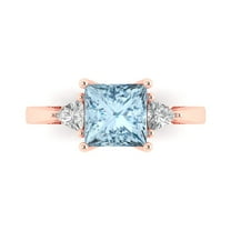 2.32 ct Princess Cut Natural Swiss Blue Topaz 3 Stone 18K Rose Gold Womens Engagement Ring