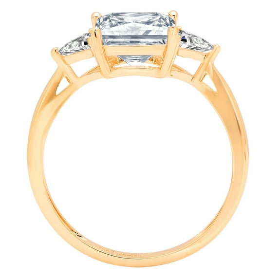 2.32 ct Princess Cut Simulated Blue Diamond Three-Stone Engagement Ring for Women in 18K Yellow Gold