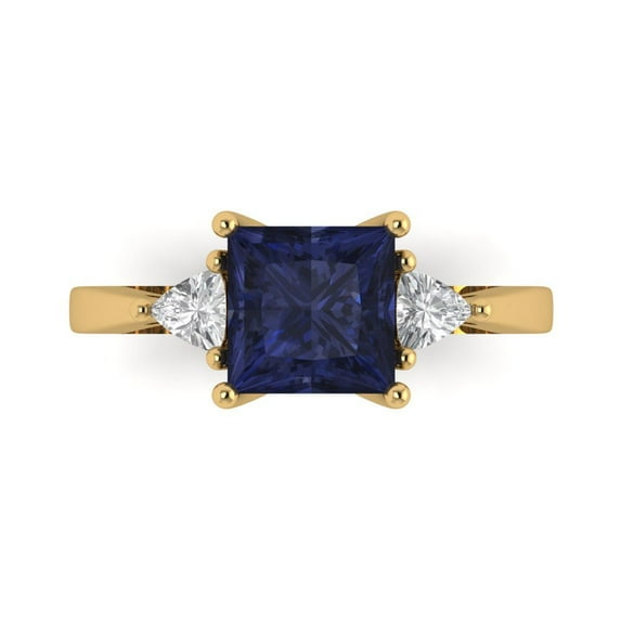 Clara Pucci 14K Yellow Gold 2.32ct BlueSapphire Three-Stone Ring for Women