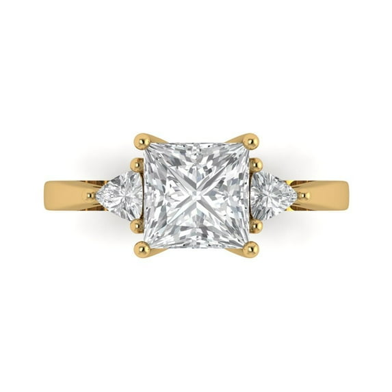 Clara Pucci 14K Yellow Gold Solid Gold Clear Three-Stone Anniversary Ring for Women - 2.32 cttw Princess Cut