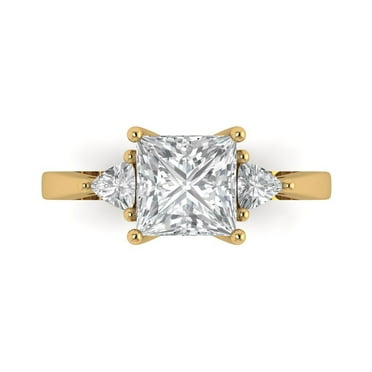 2.32 ct Princess Cut Simulated Diamond Three-Stone Engagement Ring for Women in 14K Yellow Gold