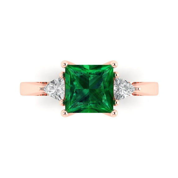 2.32 ctw 3 Stone Anniversary Ring for Women | Princess Cut Simulated Emerald | Hyperallergenic Solid 18K Rose Gold